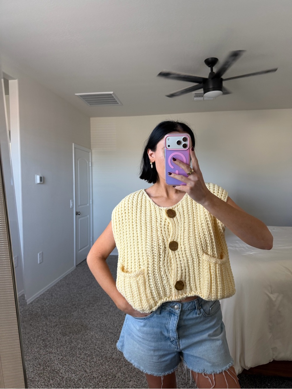 Yellow chunky knit sweater vest